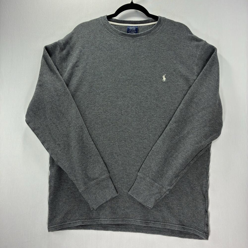 Vintage Polo Ralph Lauren Mens 2XL Thermal Shirt Gray Waffle Knit Long Sleeve